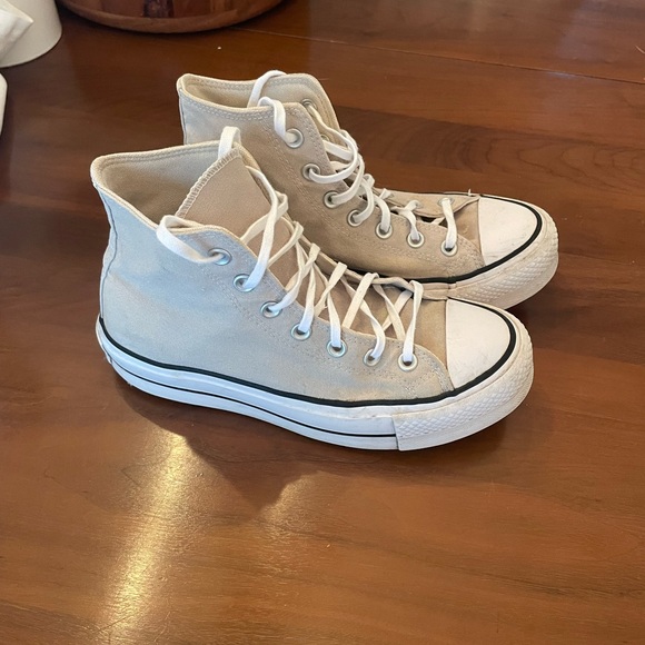 Classic Canvas High-Top Sneakers in Tan and White - Picture 2 of 2